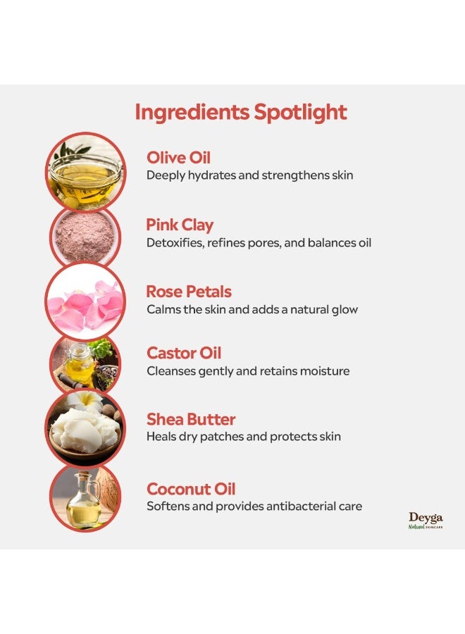 Deyga Rose Pink Clay Bath Bar | Brightens & Softens The Skin | Organic Handmade Soap  (125 g) - Image 3